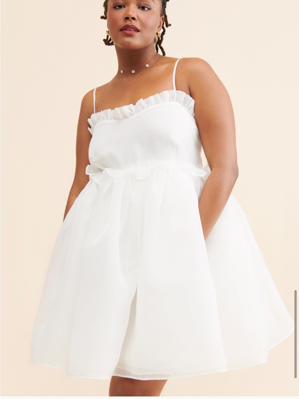 Selkie White Ruffle-Trim Mini Dress